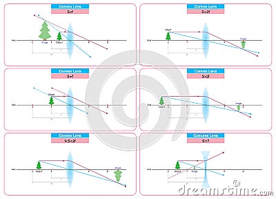 Convex Lens and Concave Lens Graphics Diagram Vector Illustration