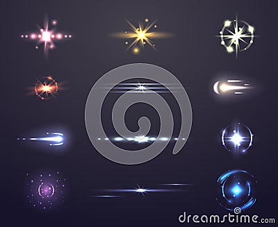 Lens flare and glowing light effects vector Vector Illustration