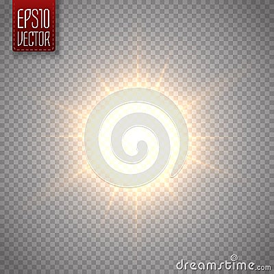 Lens flare vector illustration. Sun on transparent background. Vector Illustration