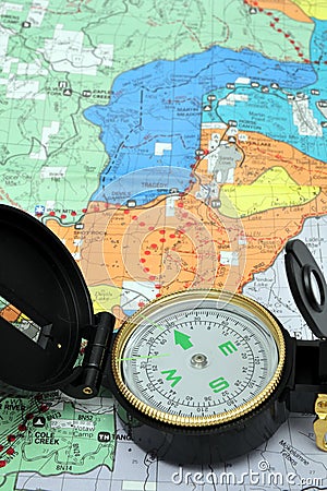 Lensatic Compass And Map Stock Photo