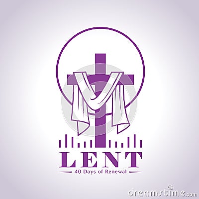 Lent, 40 days of renewal with purple lent cross crucifix and circle border line sign vector Design Vector Illustration