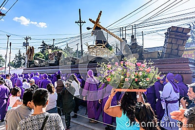 Lent procession passes, Antigua, Guatemala Editorial Stock Photo