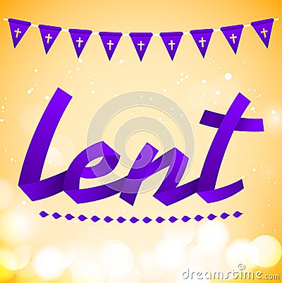 Lent purple ribbon vector lettering, religious tradition Vector Illustration