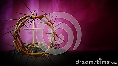 Lent Season,Holy Week and Good Friday concepts - image of crown of thorns in purple vintage background Stock Photo