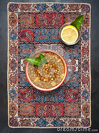 Lentil soup. Adasi Persian soup with lentils. Stock Photo