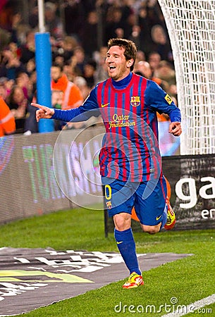 Leo Messi celebrating a goal Editorial Stock Photo