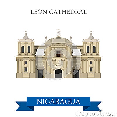 Leon Cathedral in Nicaragua vector flat attraction landmarks Vector Illustration