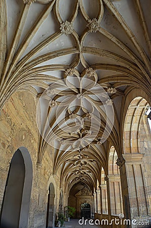 Leon, Spain. July 17th, 2014. Cloister, ceiling and details of the Romanesque Basilica of San Isidoro Editorial Stock Photo