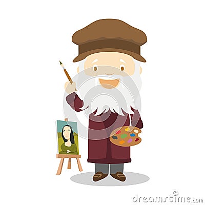 Leonardo da Vinci cartoon character. Vector Illustration. Kids History Collection Vector Illustration