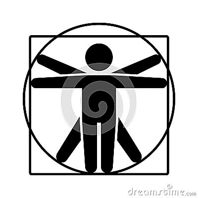 Leonardo da Vinci Vitruvian Man Sign Logo. Stick Style Icon. Vector Vector Illustration