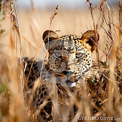leopard, cheetah hunting in the savannah Stock Photo