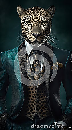 Leopard dressed in an elegant suit with a nice tie Stock Photo