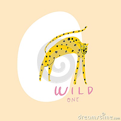 Vector leopard and freehand drawn quote: wild one Vector Illustration