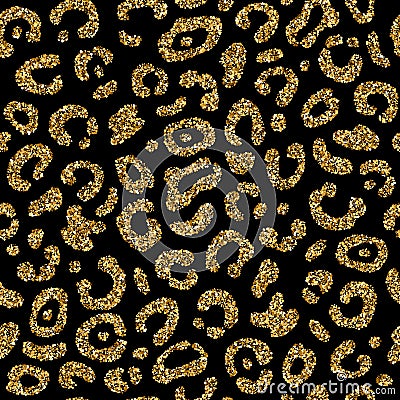 Leopard fur print - trendy black and golden background. Vector Illustration