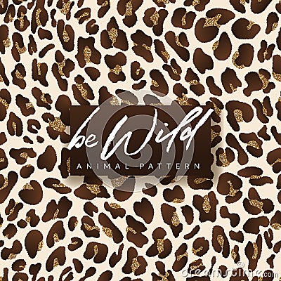 Leopard golden seamless pattern. Trendy fashion textile print design in gold shiny colors. Animal fur background Vector Illustration