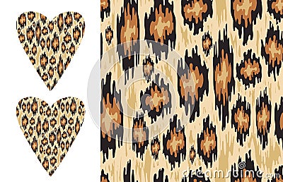 Leopard ikat texture and Distressed ikat pattern and heart shape with wild print Stock Photo