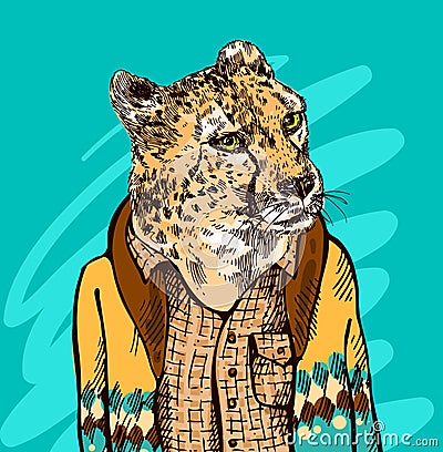 Leopard in a jacket Vector Illustration