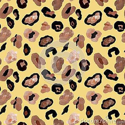 Leopard or jaguar skin seamless pattern. Wild cat exotic print on yellow background Stock Photo