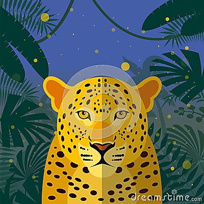 Leopard on the Jungle Background Vector Illustration