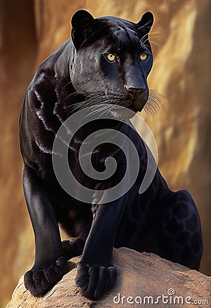 Leopard in the jungle. Black pantera. Illustration for advertising, cartoons, games, print media. My collection animals Stock Photo