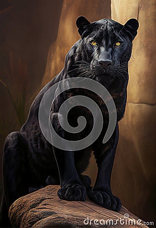 Leopard in the jungle. Black pantera. Illustration for advertising, cartoons, games, print media. My collection animals Stock Photo