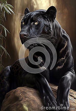 Leopard in the jungle. Black pantera. Illustration for advertising, cartoons, games, print media. My collection animals Stock Photo