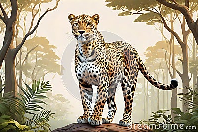 Leopard large cat spotted animal dominant carnivore Cartoon Illustration