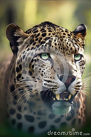 Leopard (Panthera pardus) portrait with green eyes Stock Photo