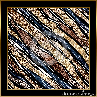 Leopard pattern.Silk scarf design, fashion textile. Cartoon Illustration