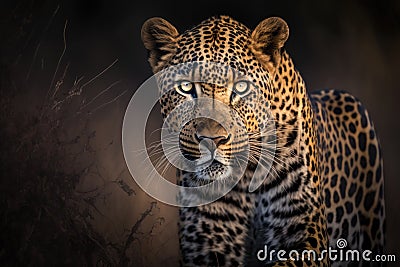 Leopard on savannah background, Generative AI Cartoon Illustration