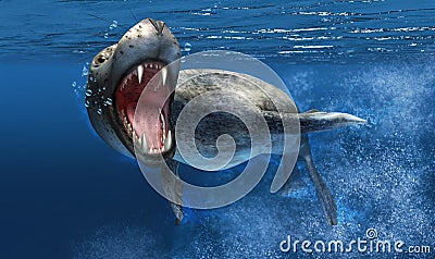Leopard seal under water with close up on head and open mouth. Stock Photo