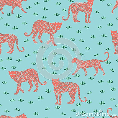 Leopard seamless coral pattern. Vector illustration for textile, postcard, fabric, wrapping paper, background and Vector Illustration