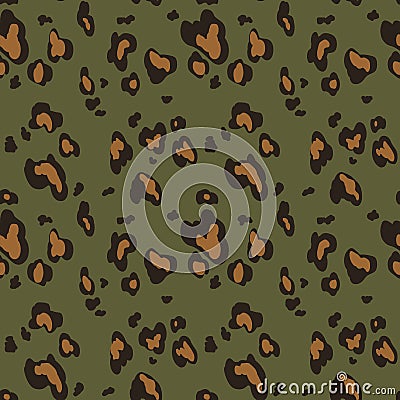 Leopard skin seamless pattern on green background. Animal print. Stock Photo