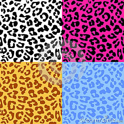 Leopard skin seamless repeated vector pattern. Set of 4 different color samples. Vector Illustration