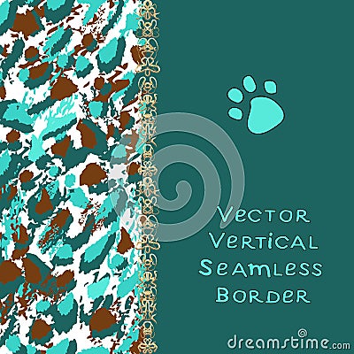 Abstract brushstroke, spots and gold stripe. Spotted turquoise border frame. Vector Illustration