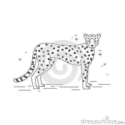 Leopard vector black and white illustration in children`s style. Vector Illustration