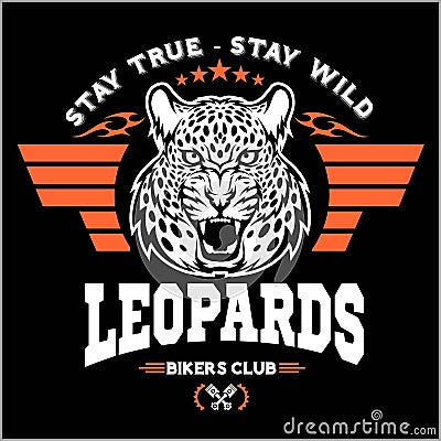 Leopards - custom motors club t-shirt vector logo on dark background. Premium quality bikers band logotype t-shirt Vector Illustration