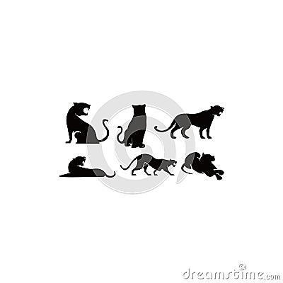 Leopards,Puma, panther, and tiger action silhouette. good use for symbol, logo, web icon, mascot, sign, sticker Vector Illustration