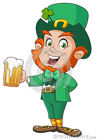 Leprechaun with beer Vector Illustration