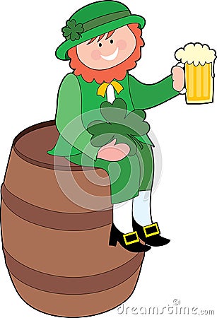 Leprechaun on a Beer Keg Stock Photo