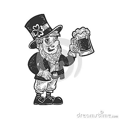 Leprechaun with beer sketch vector illustration Vector Illustration