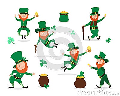 Leprechaun collection for Saint Patrick Day design. Vector Illustration