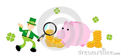 leprechaun shamrock celtic pick pig bank money dollar economy cartoon doodle flat design vector illustration Vector Illustration