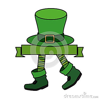 Leprechaun foots with hat saint patrick character Vector Illustration