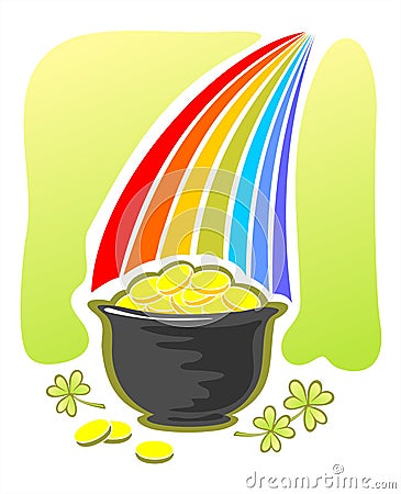 Leprechaun gold and rainbow Vector Illustration