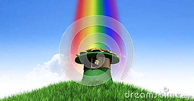 Leprechaun Hat With Gold On A Grassy Hill Stock Photo