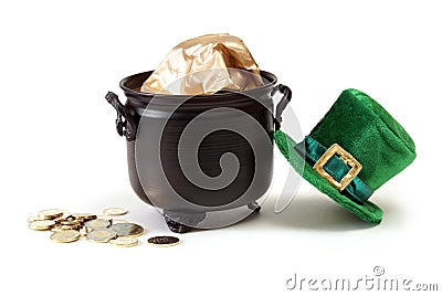 Leprechaun Hat and Pot of Gold Stock Photo