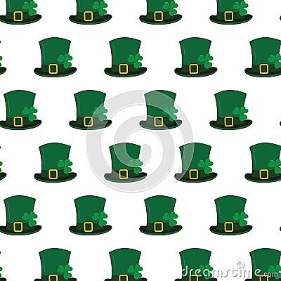 Leprechaun hats with shamrocks under ribbon with buckle seamless pattern design concept for backdrop Vector Illustration