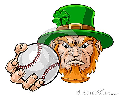 Leprechaun Holding Baseball Ball Sports Mascot Vector Illustration