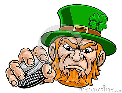 Leprechaun Ice Hockey Sports Mascot Cartoon Vector Illustration